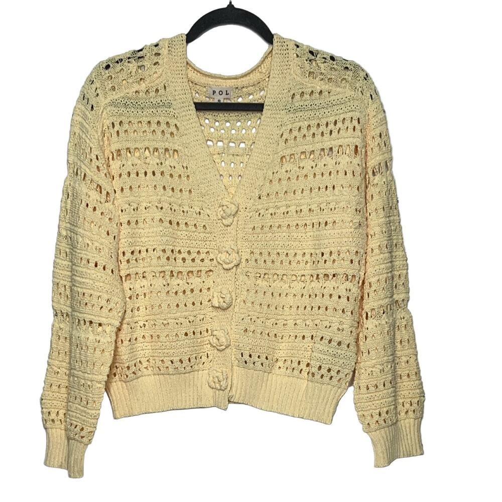 POL Crochet Cardigan Dandelion Yellow Size small Button Front Polyester